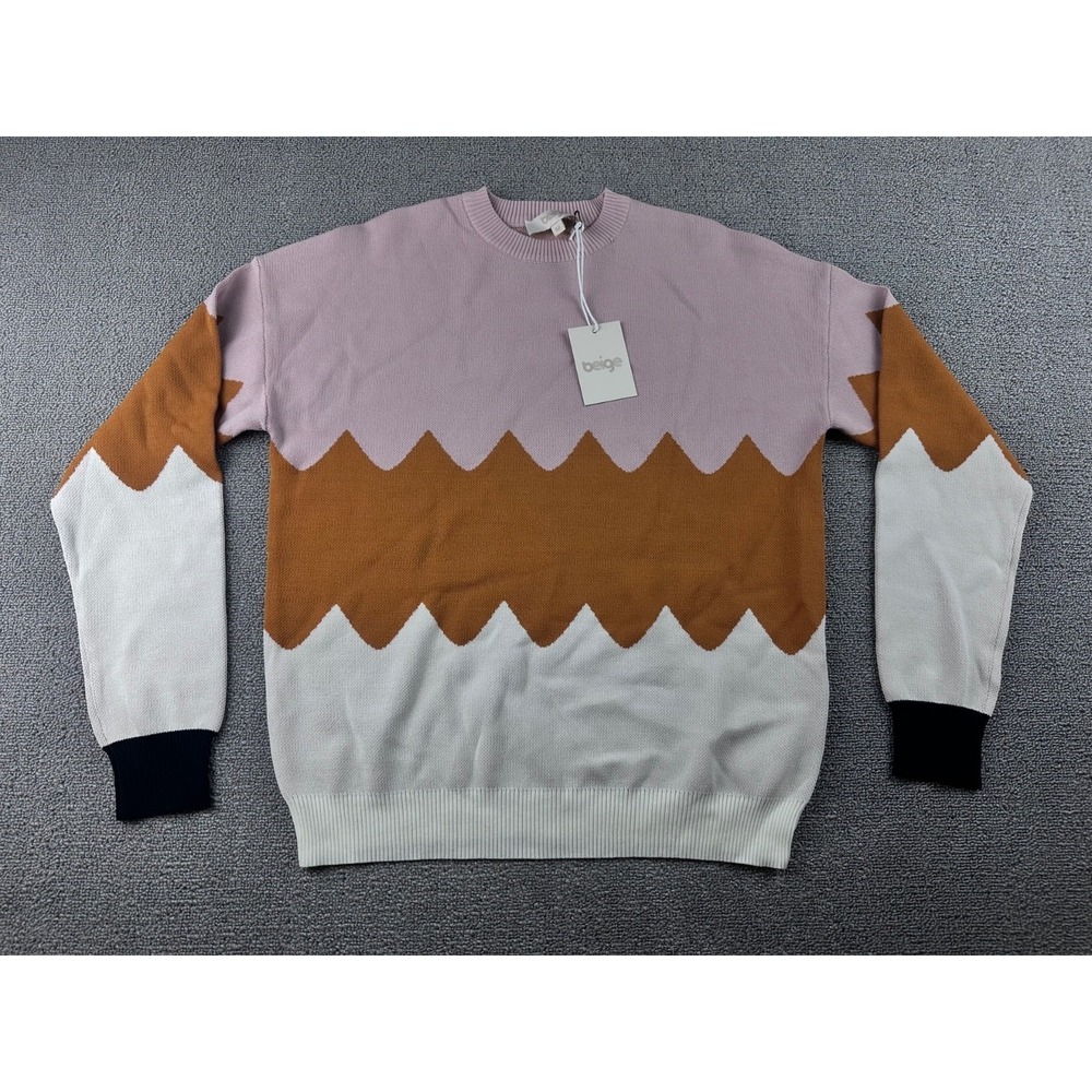 Beige‎ Sweater Women M Multi Color Mabel Top Relaxed Colorblock Cozy Preppy Boho